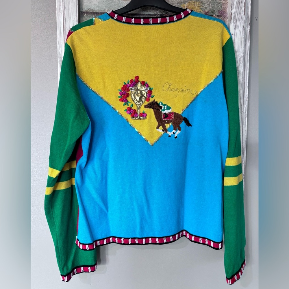 Cool Vintage Berek Horse Racing Equestrian Cardigan Sweater M Jockey Novelty - Picture 2 of 9